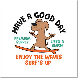 surf surfing dog waves Posters and Art